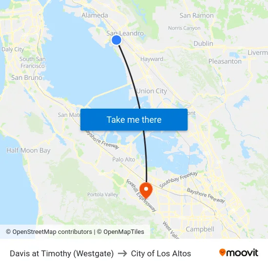 Davis at Timothy (Westgate) to City of Los Altos map