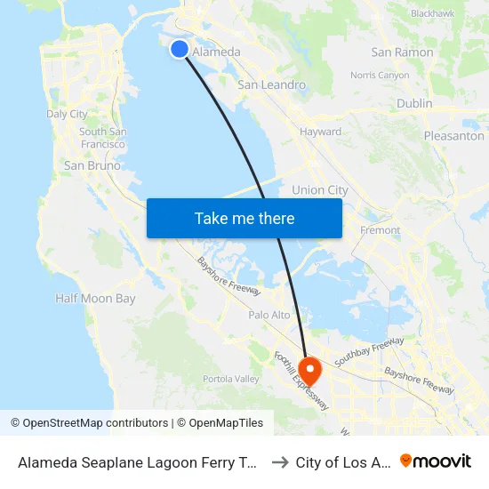 Alameda Seaplane Lagoon Ferry Terminal to City of Los Altos map