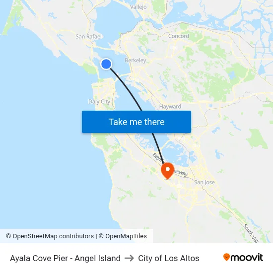 Ayala Cove Pier - Angel Island to City of Los Altos map