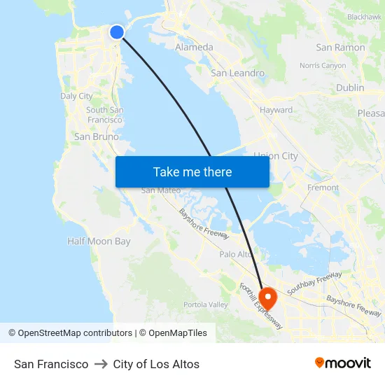 San Francisco to City of Los Altos map