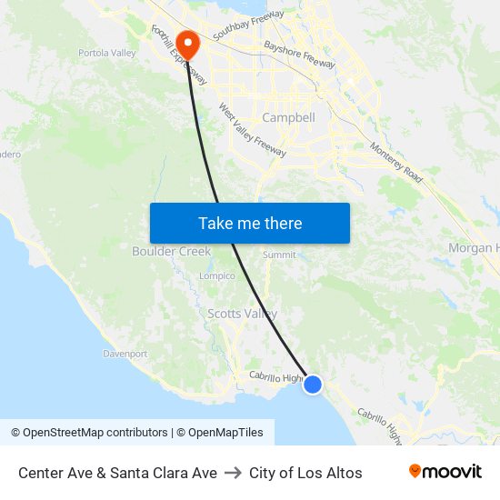 Center Ave & Santa Clara Ave to City of Los Altos map