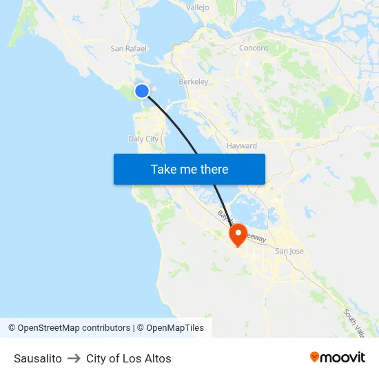 Sausalito to City of Los Altos map
