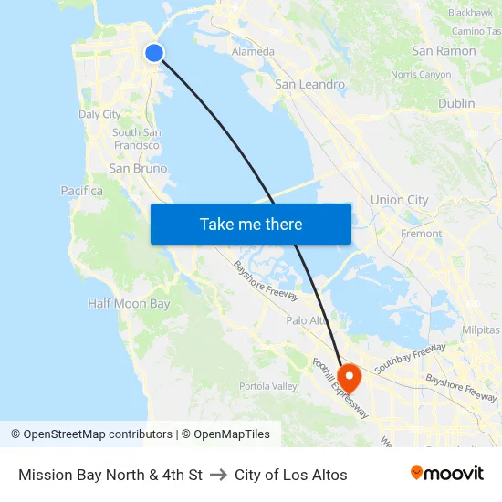 Mission Bay North & 4th St to City of Los Altos map