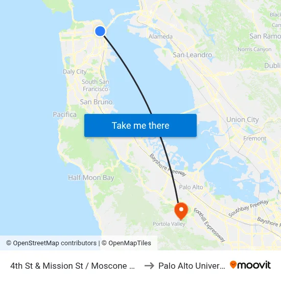 4th St & Mission St / Moscone Center to Palo Alto University map