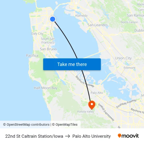 22nd St Caltrain Station/Iowa to Palo Alto University map