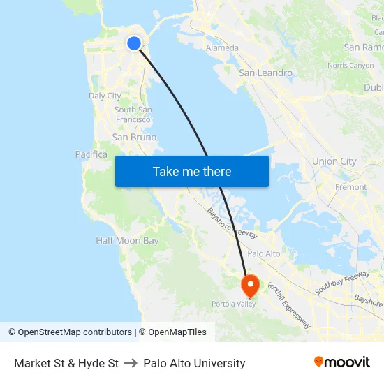 Market St & Hyde St to Palo Alto University map