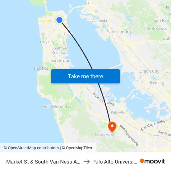 Market St & South Van Ness Ave to Palo Alto University map