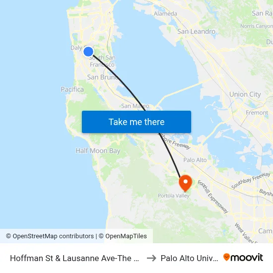 Hoffman St & Lausanne Ave-The Franciscan to Palo Alto University map