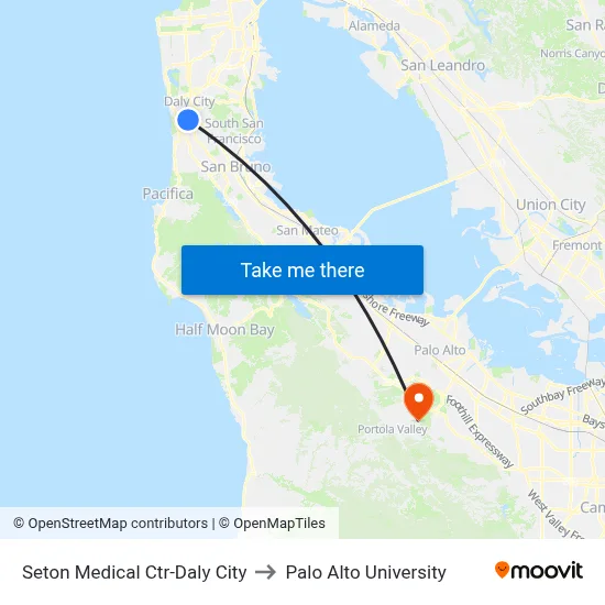 Seton Medical Ctr-Daly City to Palo Alto University map
