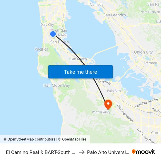 El Camino Real & BART-South SF to Palo Alto University map