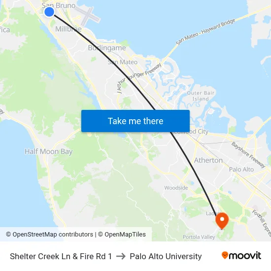 Shelter Creek Ln & Fire Rd 1 to Palo Alto University map