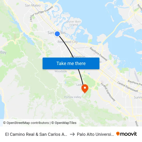 El Camino Real & San Carlos Ave to Palo Alto University map