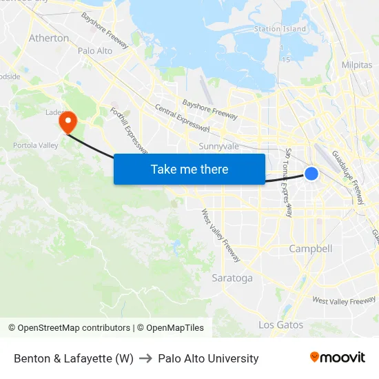 Benton & Lafayette (W) to Palo Alto University map