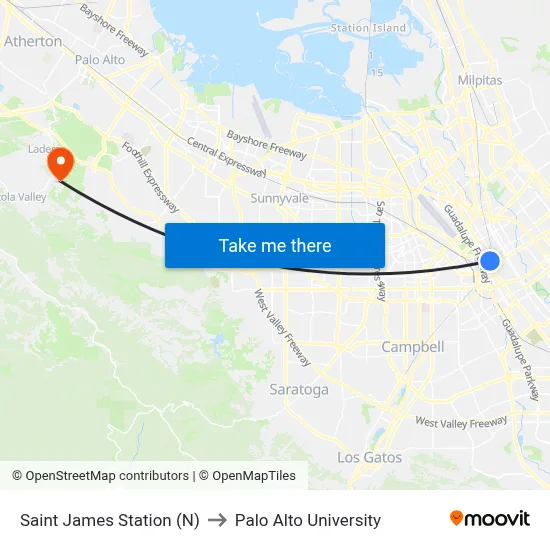 Saint James Station (N) to Palo Alto University map