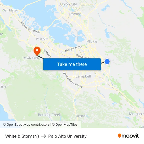 White & Story (N) to Palo Alto University map