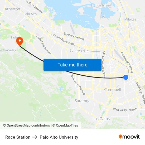Race Station to Palo Alto University map