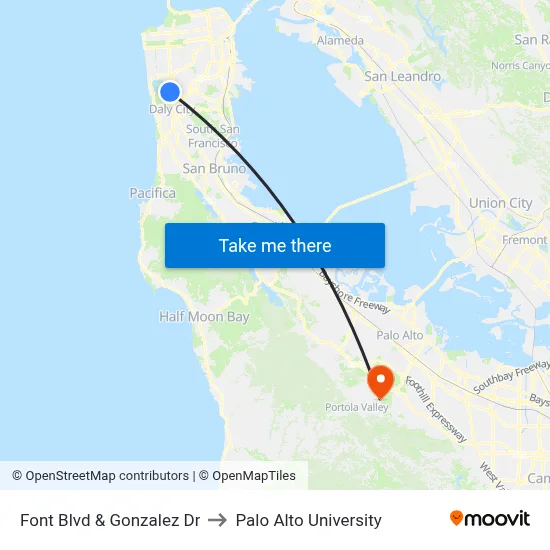 Font Blvd & Gonzalez Dr to Palo Alto University map