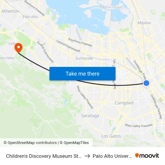 Children's Discovery Museum Station to Palo Alto University map
