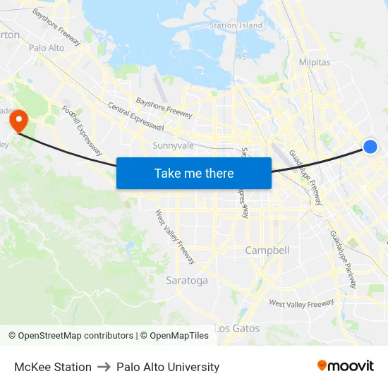 McKee Station to Palo Alto University map