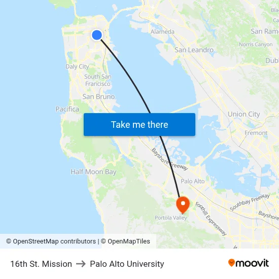 16th St. Mission to Palo Alto University map