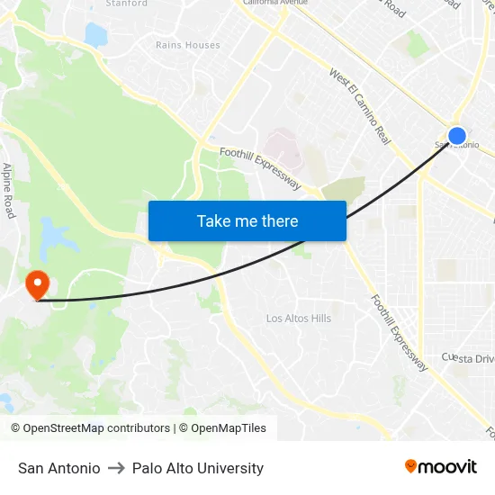 San Antonio to Palo Alto University map