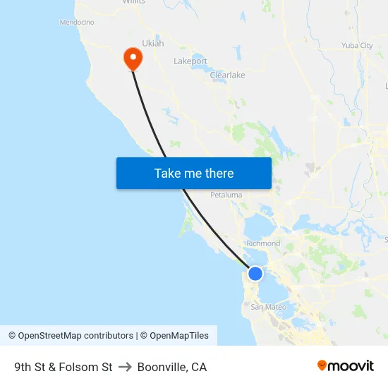 9th St & Folsom St to Boonville, CA map