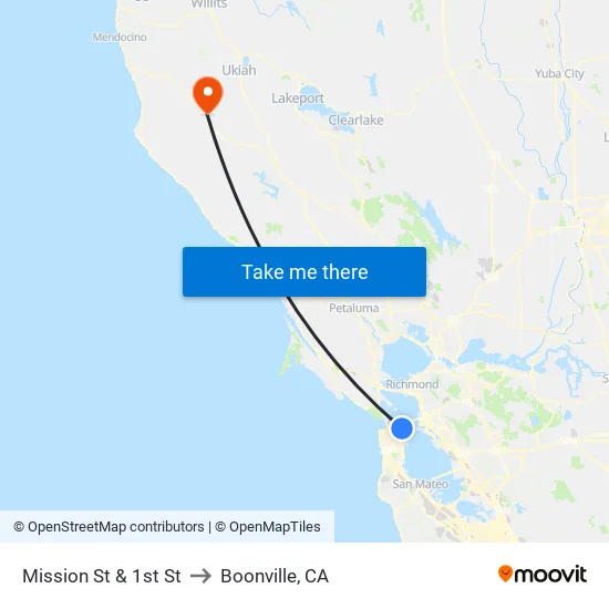 Mission St & 1st St to Boonville, CA map