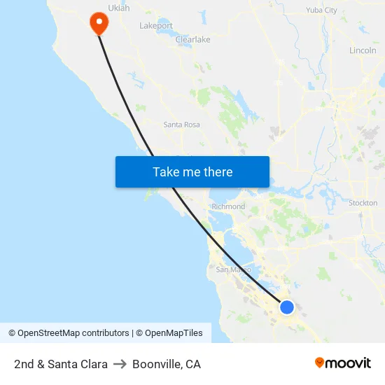 2nd & Santa Clara (S) to Boonville, CA map