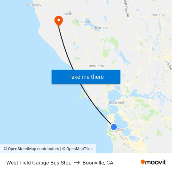 West Field Garage Bus Stop to Boonville, CA map