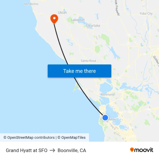 Grand Hyatt at SFO to Boonville, CA map