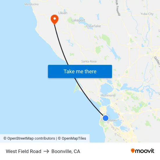 West Field Road to Boonville, CA map