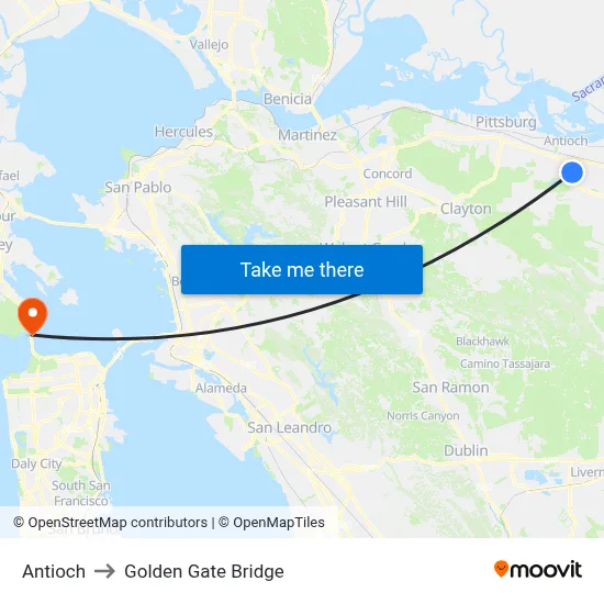 Antioch to Golden Gate Bridge map