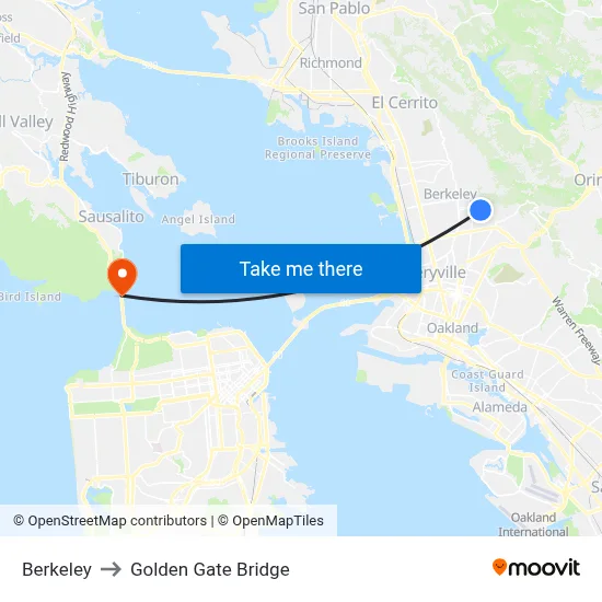 Berkeley to Golden Gate Bridge map