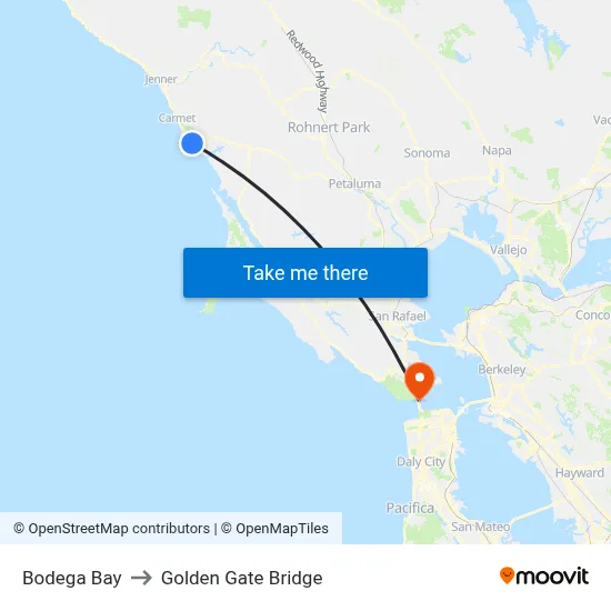 Bodega Bay to Golden Gate Bridge map