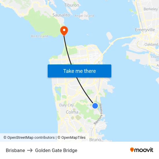 Brisbane to Golden Gate Bridge map