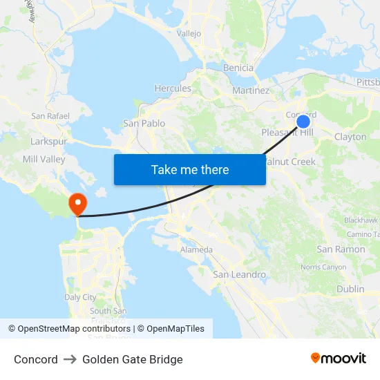 Concord to Golden Gate Bridge map