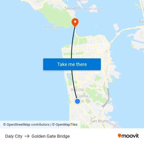 Daly City to Golden Gate Bridge map