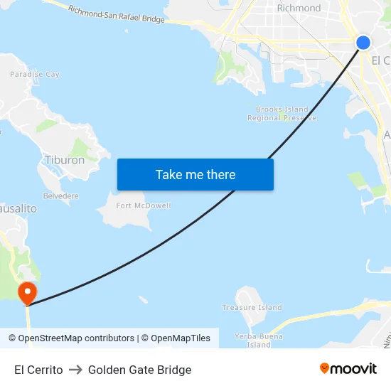 El Cerrito to Golden Gate Bridge map