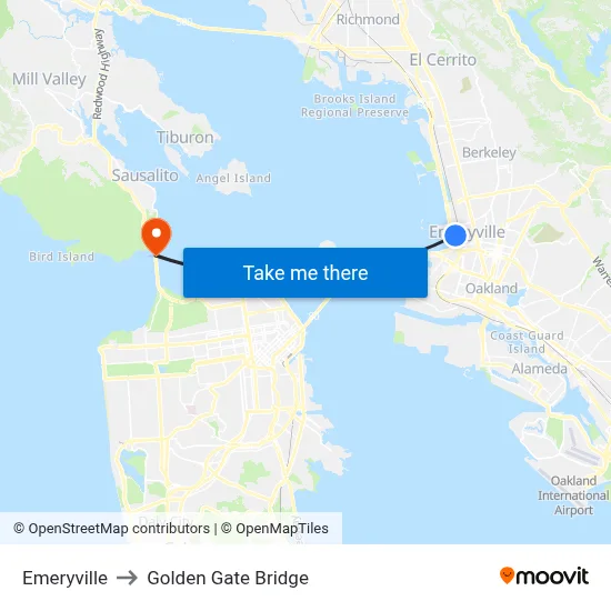 Emeryville to Golden Gate Bridge map
