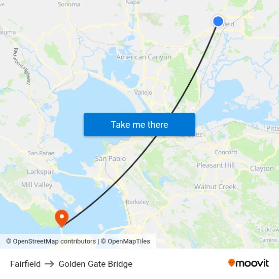 Fairfield to Golden Gate Bridge map