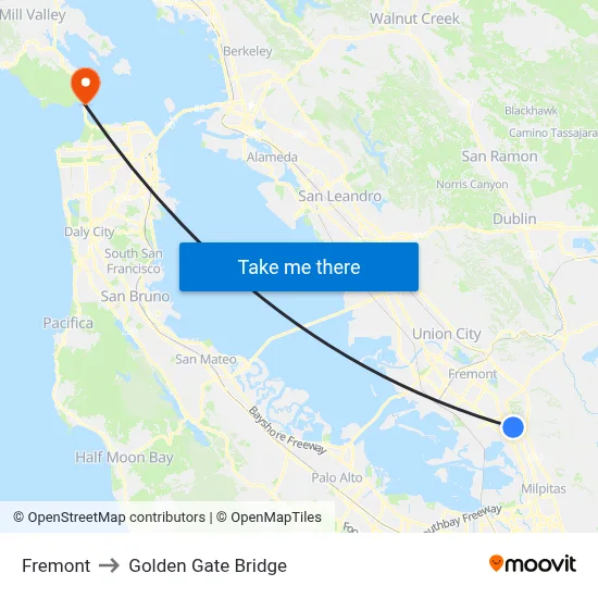 Fremont to Golden Gate Bridge map
