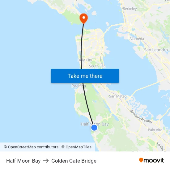 Half Moon Bay to Golden Gate Bridge map