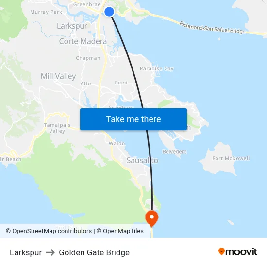 Larkspur to Golden Gate Bridge map