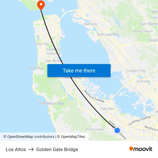 Los Altos to Golden Gate Bridge map