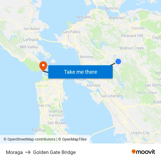 Moraga to Golden Gate Bridge map