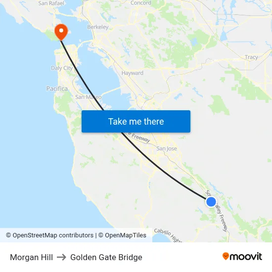 Morgan Hill to Golden Gate Bridge map
