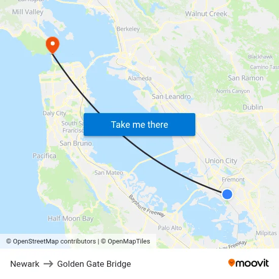 Newark to Golden Gate Bridge map