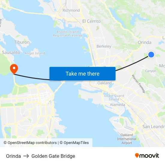 Orinda to Golden Gate Bridge map