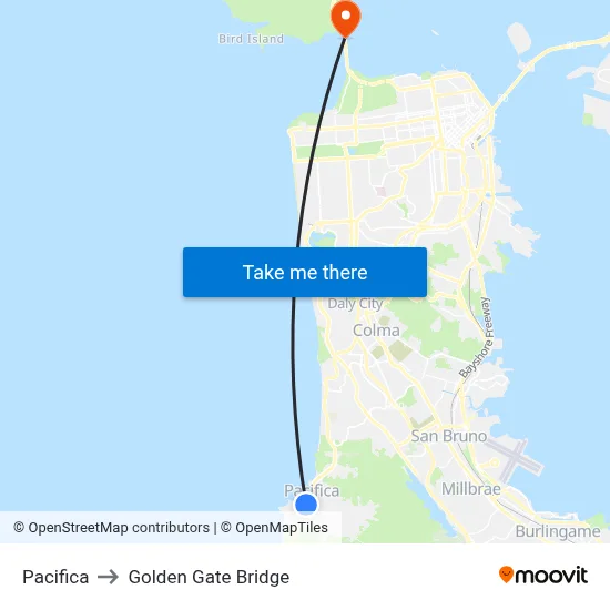 Pacifica to Golden Gate Bridge map