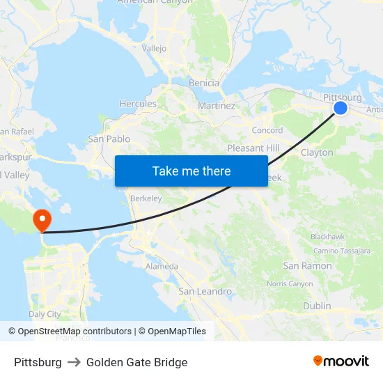 Pittsburg to Golden Gate Bridge map